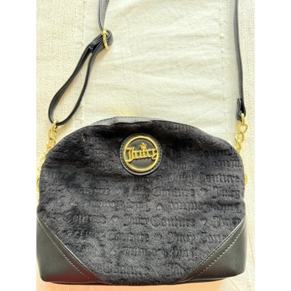 Juicy Couture If The Crown Fits Black Velour Cross Body Purse